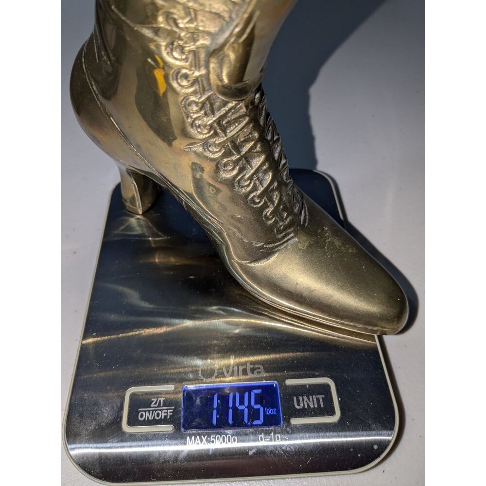 Vintage Brass Victorian Boot Vase - Picture 12 of 12